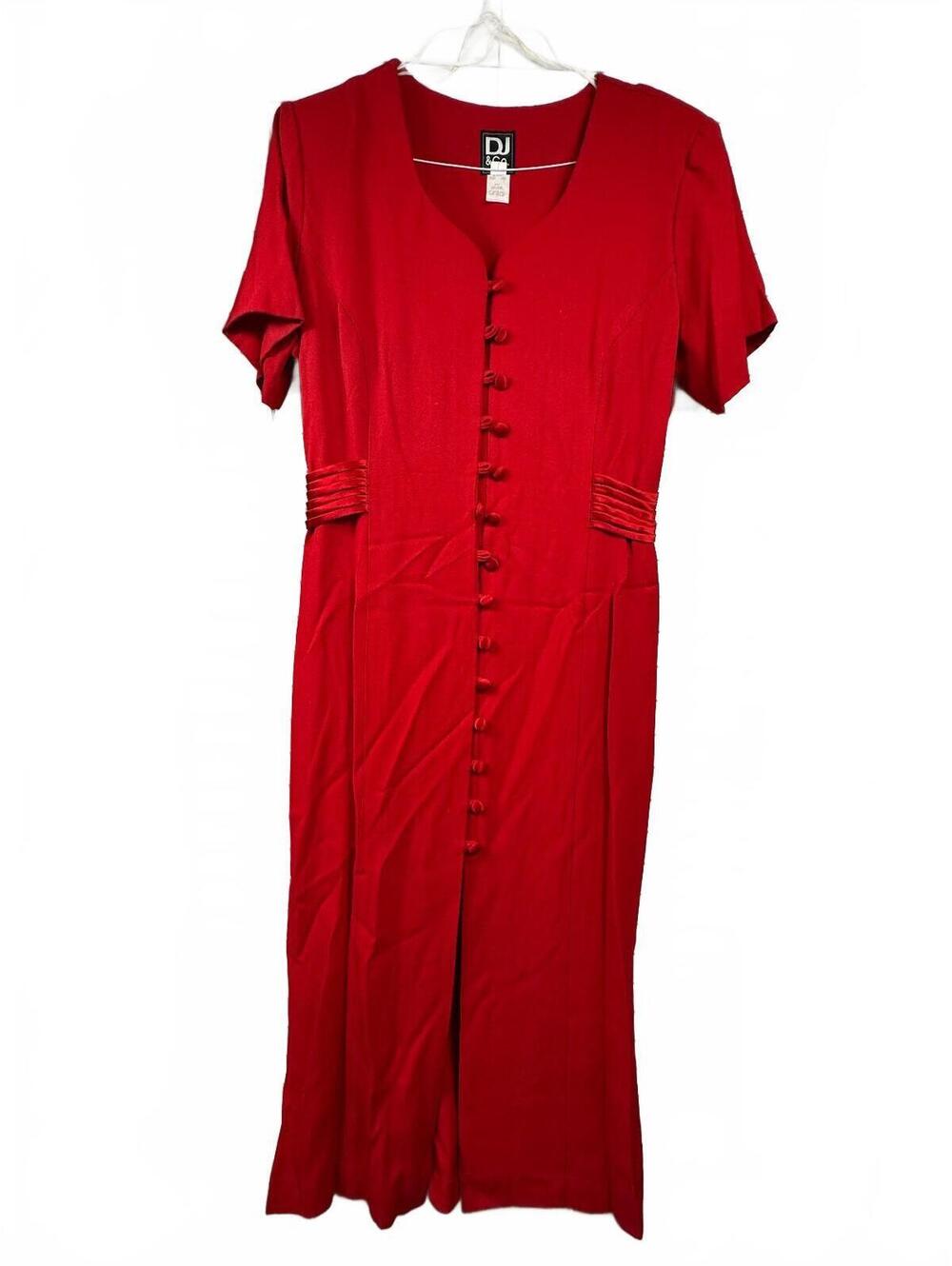 Vintage DJ & Co Dawn Joy Red Midi Dress Size 16 Made in USA